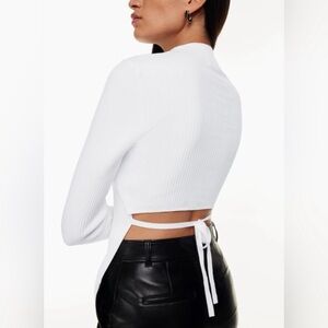 Aritzia Babaton Sculpt Knit Tie Back Ribbed Mock Neck Sweater Size Medium White